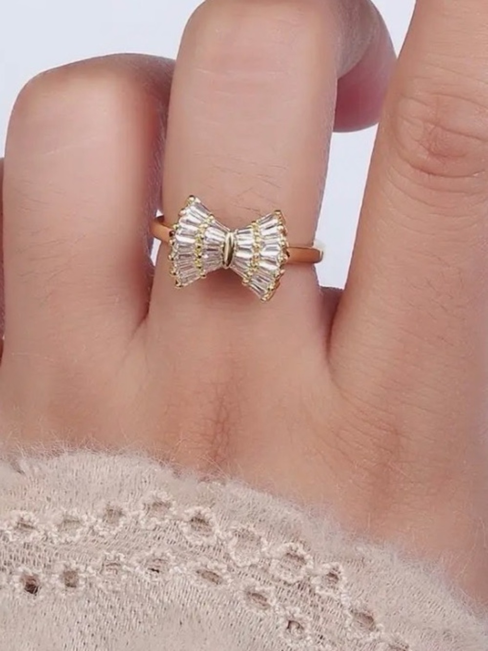 Gold Bow CZ Adjustable Ring (4467) - Picture 2 of 2